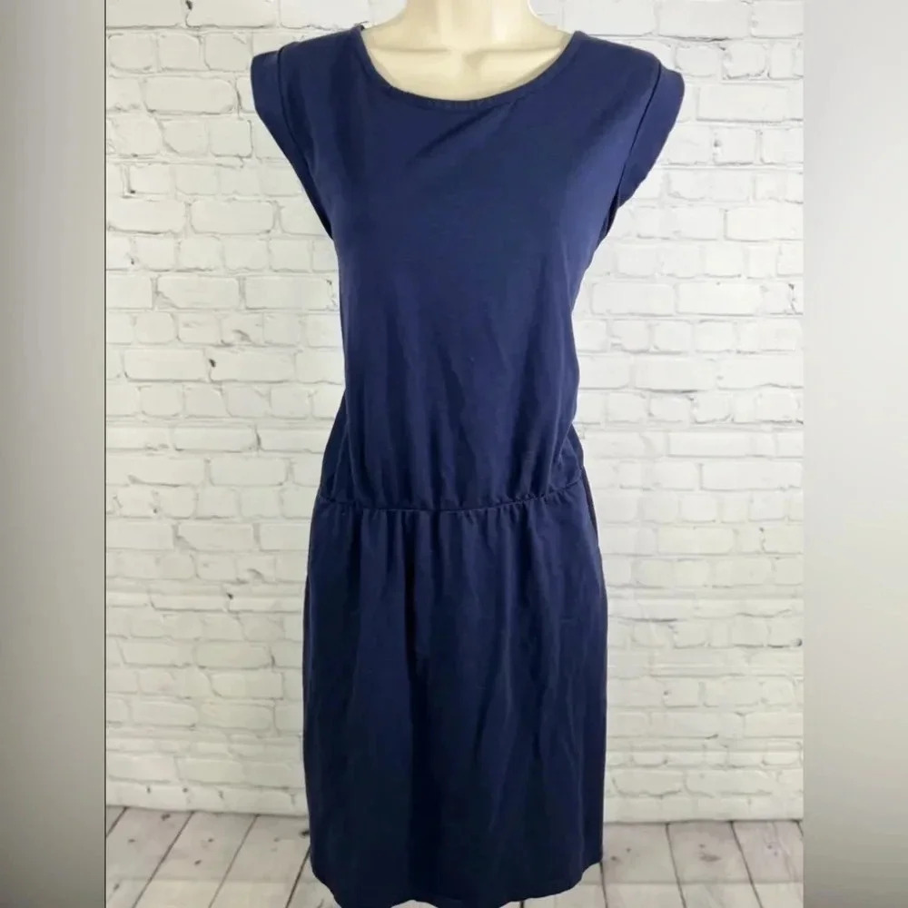 Boden Midi Navy Blue Empire Waist Short Sleeve with Pockets size 6L